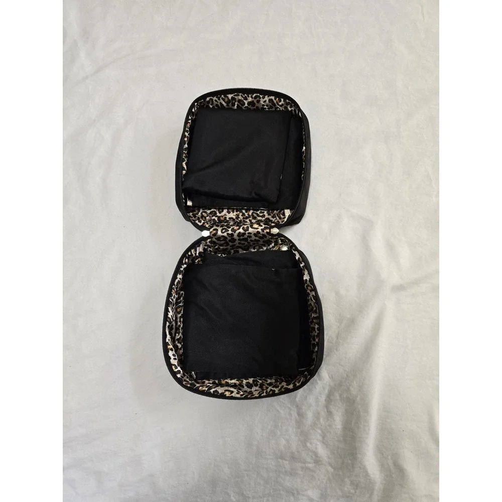 Jewelry Pouch Travel 6 Pockets Zippers Loepard Organizer‎ Handle Slick /0416